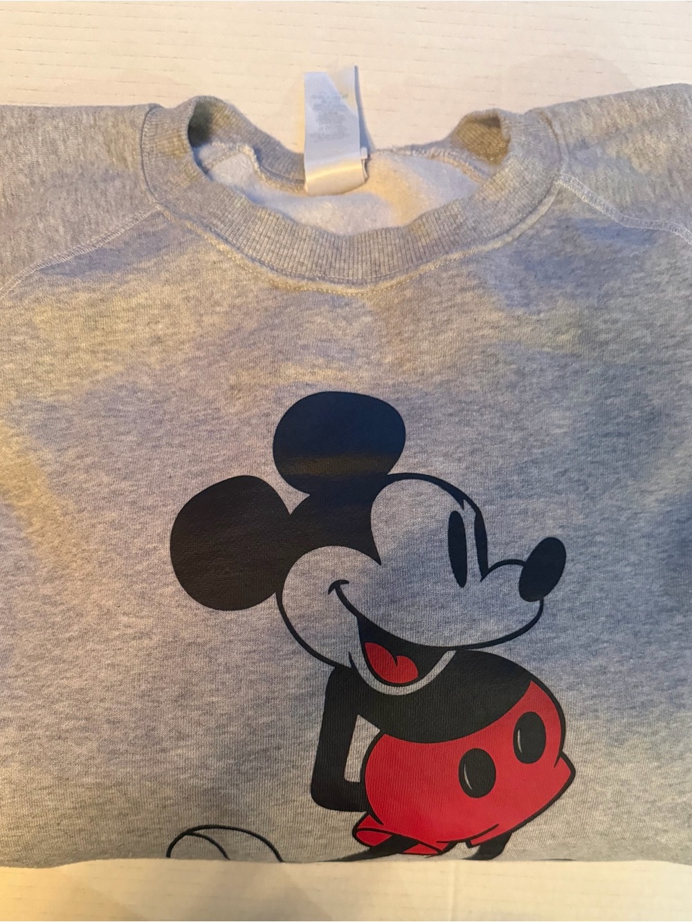 Disney Gray Sweatshirt with Mickey Mouse Graphic and Red Accent